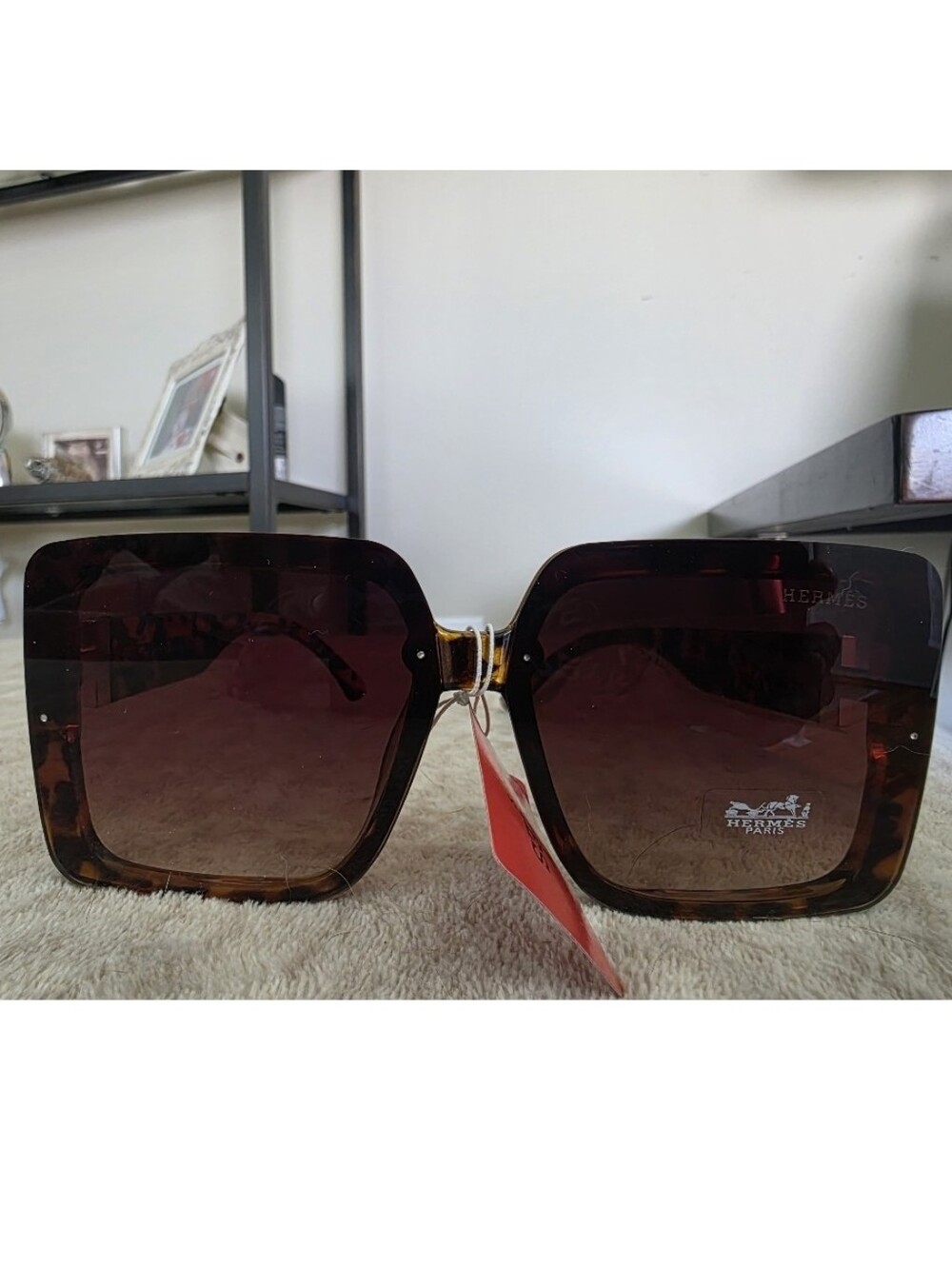 Fashion Women's Oversized Square Sunglasses in Dark Brown & Gold